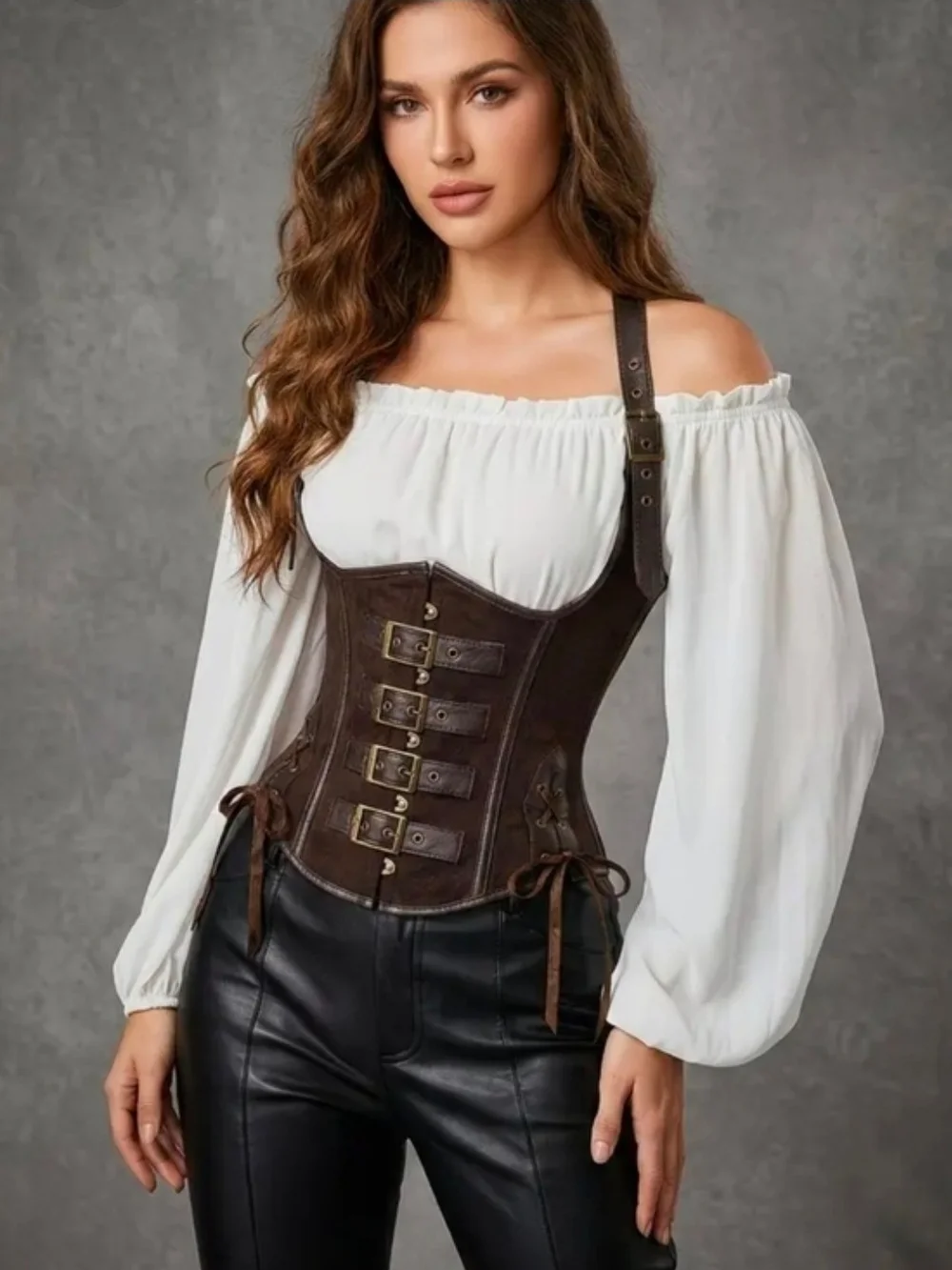 Punk Style Pu Leather Suede Buckle Front Underbust Halter Corset Vest